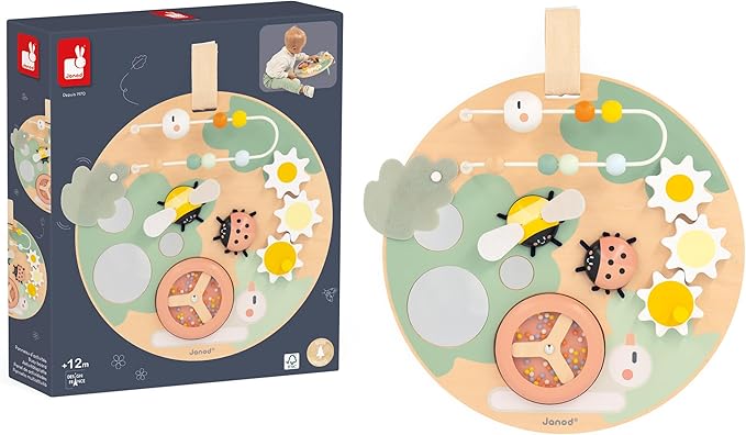 Janod Sweet Cocoon Wooden Multi-Activity Hanging Busy Board - Ages 12 Months - 3 Years - J04057