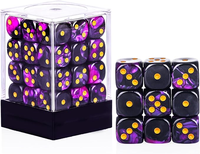 36 Pieces 12mm 6 Sided Mini Dice Set,Two Colours D6 Game Dice Set,6 Sided Standard Game Dice for Board Games Dice Games Classroom Teaching Dices Game,with Portable Gaming Box(Purple & Black)