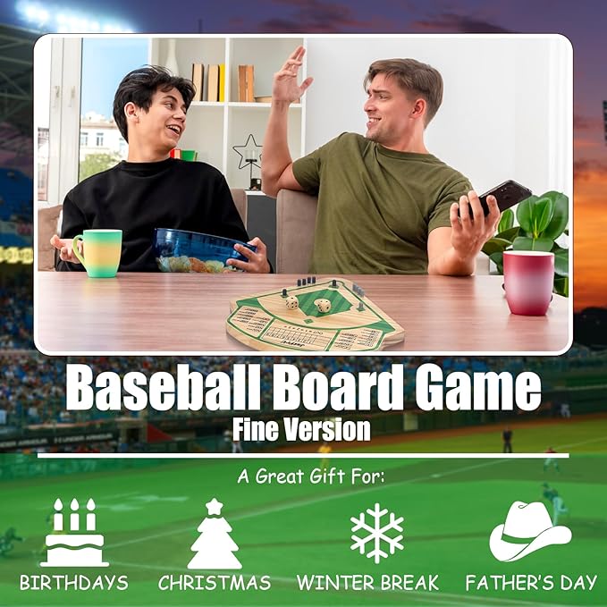Baseball Board Game,Wooden Baseball Game,20mm Thick Wooden Board with 10 Pieces & Dice,Markers,Great for Family Game Night, Party and Road Trip, Portable