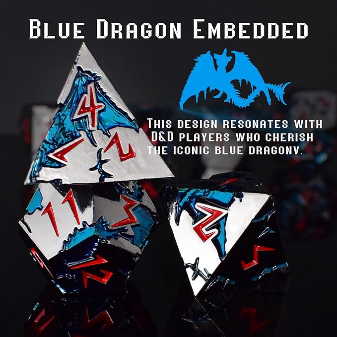 Rule Dice D&D Dice 7 Die Metal DND Dice Set, Weighted Metallic Dungeons and Dragons Dice Set, Large Polyhedral D and D Dice Sets, Cool MTG RPG Dice DND with Gifts Case for Role Playing (Black Red)