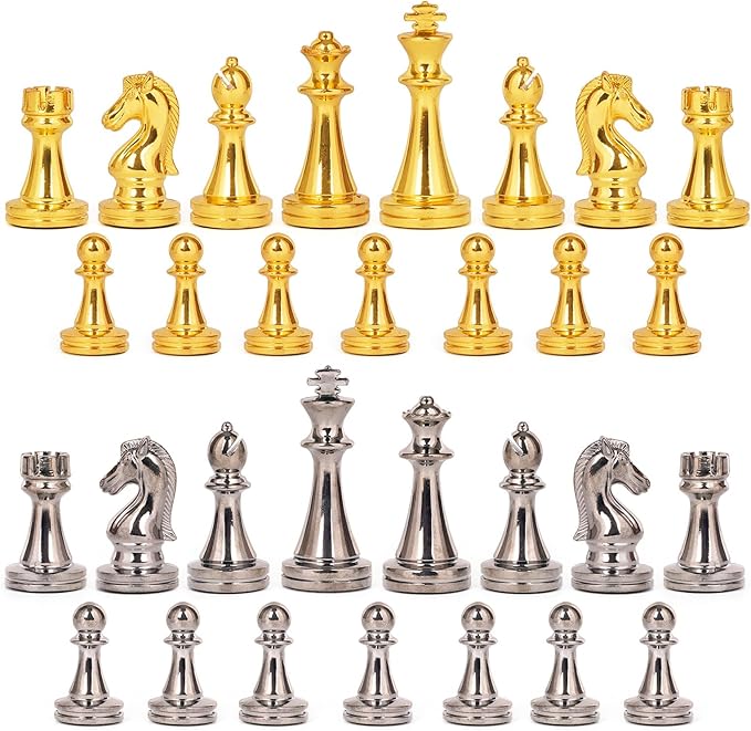 Metal Chess Set for Adults and Kids – Marbling Chess Board with Chess Pieces – Travel Chess Sets with Extra Queens with zinc Alloy Metal Pieces – Ideal for Beginners and Professional Players