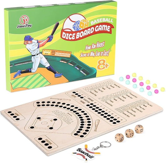 Baseball Board Game, Wooden Baseball Dice Game with Marbles, Baseball Travel Game and Indoor Table Game for Camping Family Gatherings, Baseball Gift for Teens Adults (Natural Style)