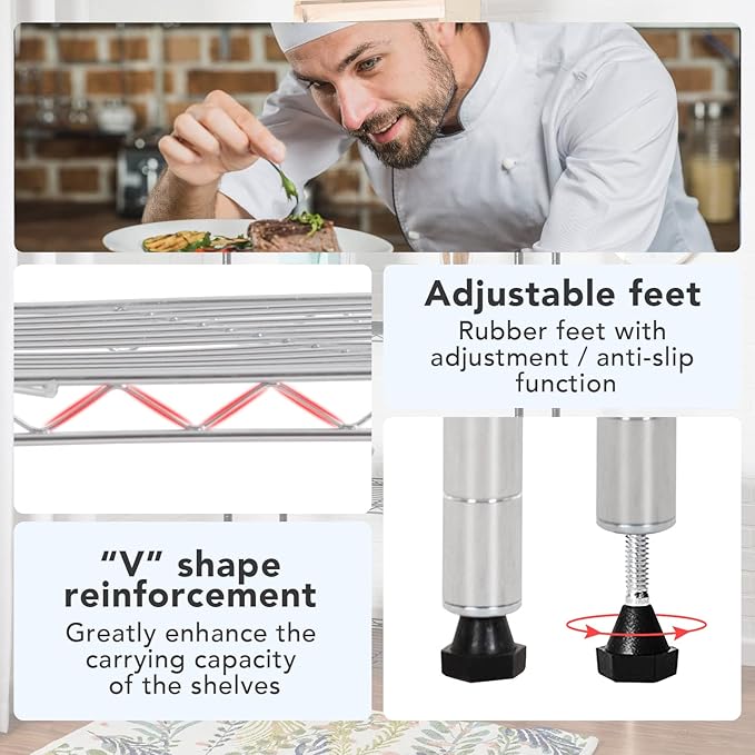 BestOffice 23Lx13.2Wx30.2H Adjustable Metal Storage Shelves 3-Tier Wire Shelving Unit Organizer Wire Rack 450Lbs Capacity for Small Places Kitchen Garage,Chrome