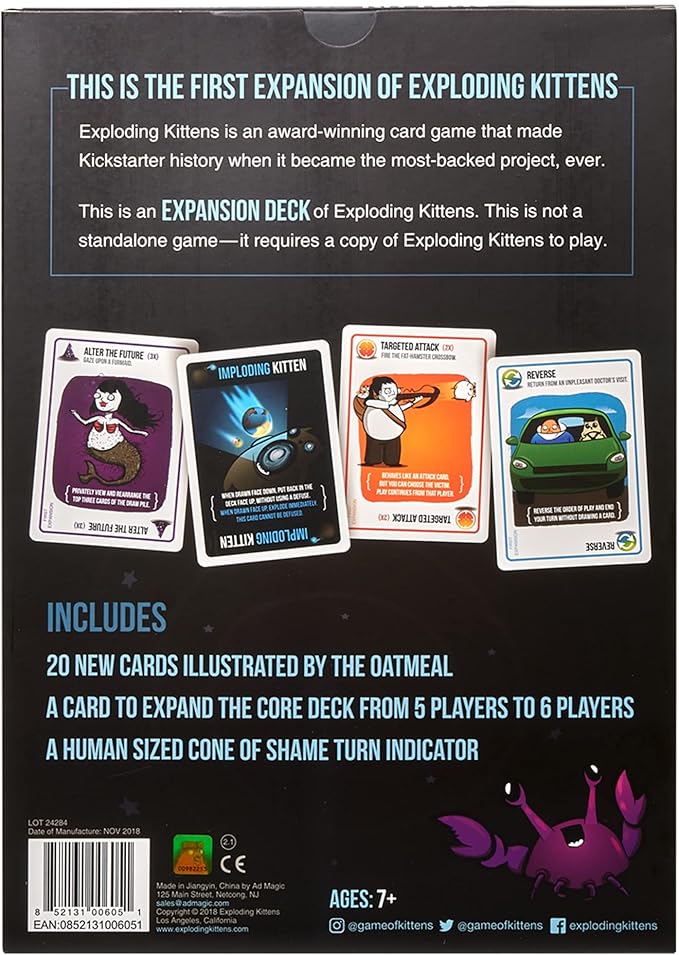 Imploding Kittens Expansion Pack by Exploding Kittens, Original Game Required - 2-5 Players - Ages 7+ - 15 Minutes to Play - Ideal for Party, Family Game Night, Fun for Kids and Adults