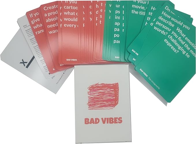 Bad Vibes Card Game - Vol 1 - Conversation,Party Family Friends Group Funny Date Personality Questions Counseling Therapy Cohesion Teen Adult Teacher School Social Emotional Learning SEL