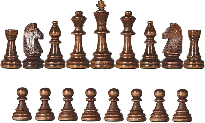 Vamslove Wooden Heavy Weighted Chess Pieces Only-3.8'' King-Extra 2 Queens-34 Wood Tournament Chessmen for Chess Set,Velvet Storage Bags Included