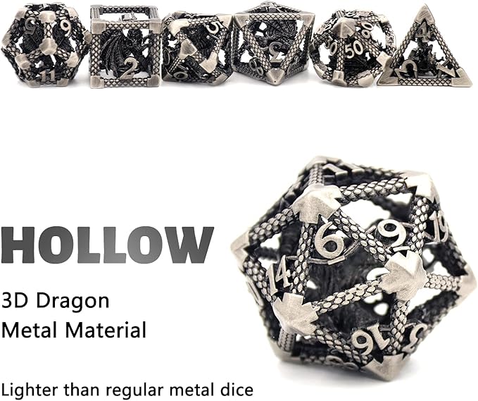 D&D Dice, Dungeons and Dragons Dice Metal Dice Set Polyhedral Hollow Role Playing D and D Starter Dice for RPG MTG Table Board Games Pathfinder Warhammer Shadowrun Yahtzee (3D Sliver)