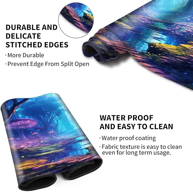 Playmat with Zones for MTG Card Game Playing, Game Mats Tabletop Magic Play Mats 24"x14" Commander Deck Gaming Desk Duel Mat Card Gameplay Mats for Beginner, Glowing Forest Mushroom