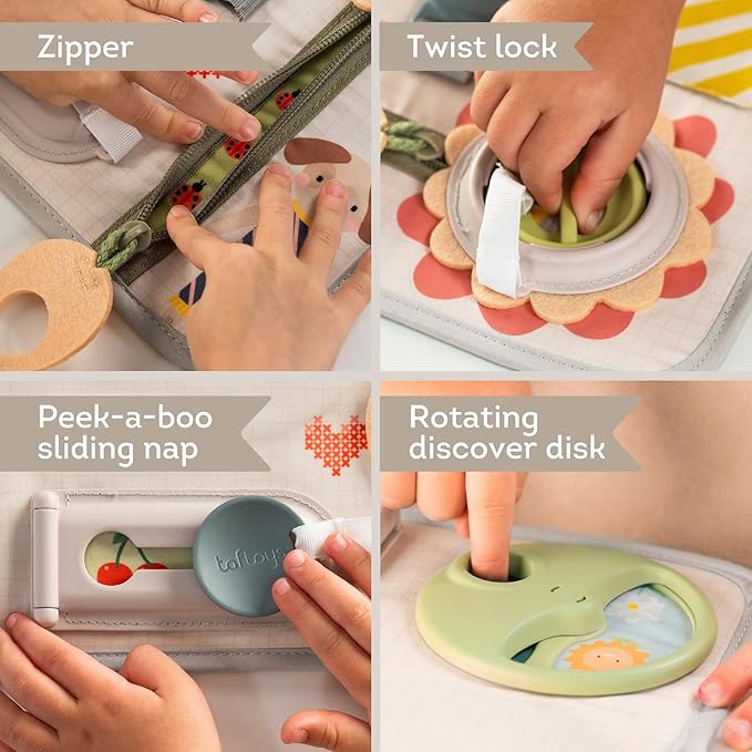 Taf Toys Snap'n Learn Board Busy Board for Toddlers 18 Months & up Montessori Sensory Activity Board Travel Toy Non-Toxic Educational Learning Toy for Boys & Girls Birthday Gift