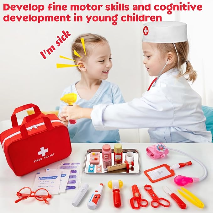 Doctor Kit for Kids, 36 Pcs Pretend Kids Doctor Playset kit for Toddlers 3-5 with Medical Bag & Real Stethoscope ,toddler doctor play set for Boys and Girls Fun Role Playing Game Doctor Play Gift