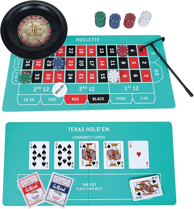 GOTHINK Roulette Wheel Game Set, Includes Roulette and Texas Hold’em Poker, Perfect for Parties and Holidays, Get for a Fun Casino Night! (Classic)