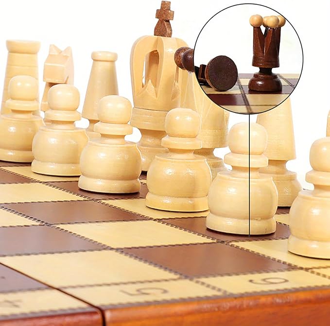 13-Inch Portable Folding Chess Set - Handcrafted Intricate Wooden Pieces, Perfect for Adults and Beginners
