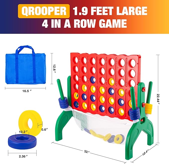 1.9 Feet Giant 4 in A Row Game, Large 4-to-Score Connect Game Set for Kids and Adults Yard/Lawn/Camping/Beach Outdoor Games, Indoor Family Kids Friends Party Game