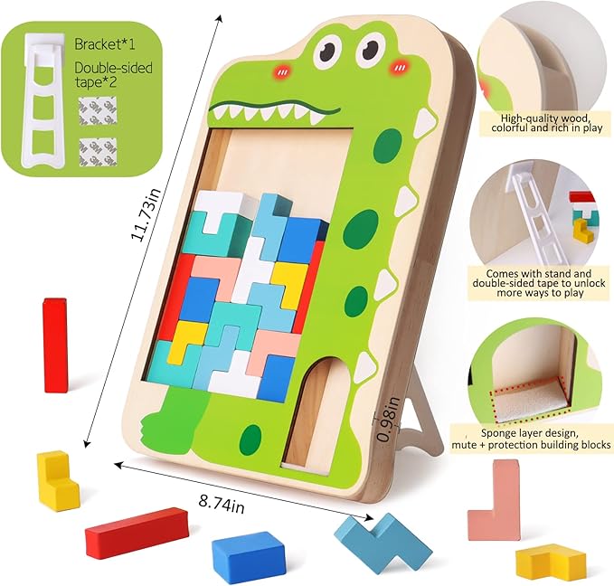 Multifunctional Building Blocks Matching Game Colorful Cute Mushroom Crocodile Patterns Tabletop Activities 3D Piecing Bricks Brain Teaser Smart Inspiration Game STEM Early Educational Toy for Kids