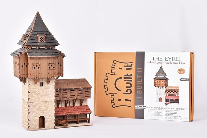 Eyrie P Castle Guard Tower - 3D Wooden Puzzle - DIY 28mm Scale Model Building Set for Adults and Collectors - Educational Toy - Creative Gift - Tabletop Miniature Relief Building Set