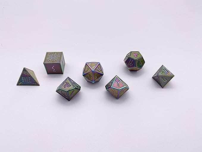 Set of 7 Yggdrasil Norse Series Full Metal Polyhedral Dice by Norse Foundry | RPG Math Games DND Pathfinder