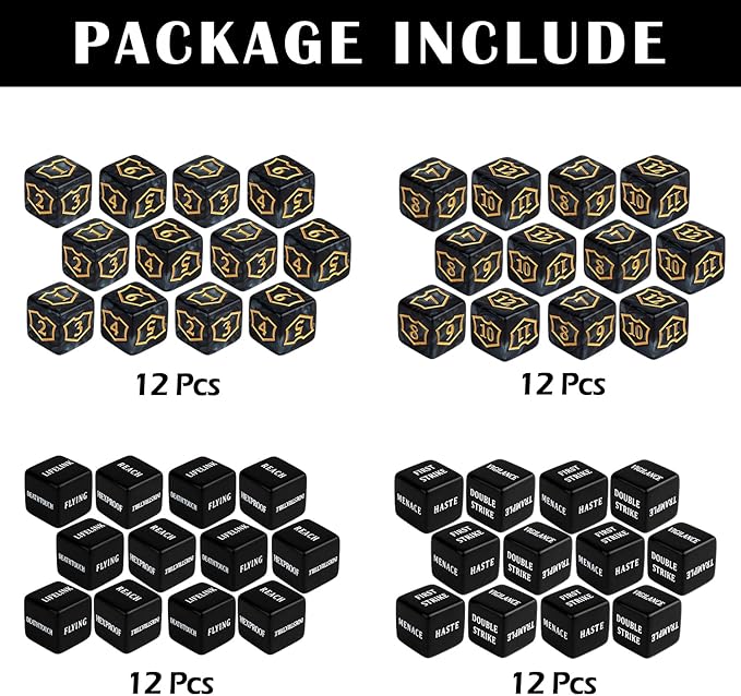 48 Pcs Abilities Keywords Counter Dice Black Shield MTG Dice Counters Bulk Buff Tokens D6 Dice Set for Magic The Gathering, MTG, TCG, Card Games Accessories