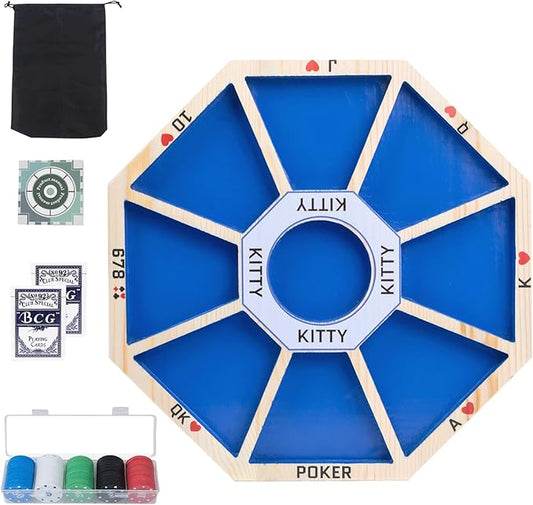 Wooden Michigan Rummy Board Game,13 * 13 inches,Tripoley Game,Deluxe Set, 1 Michigan Rummy Board,2 Pokers,100 Chips(in a Box),1 Manual,1 Portable Storage,Party Game,Blue (Blue)