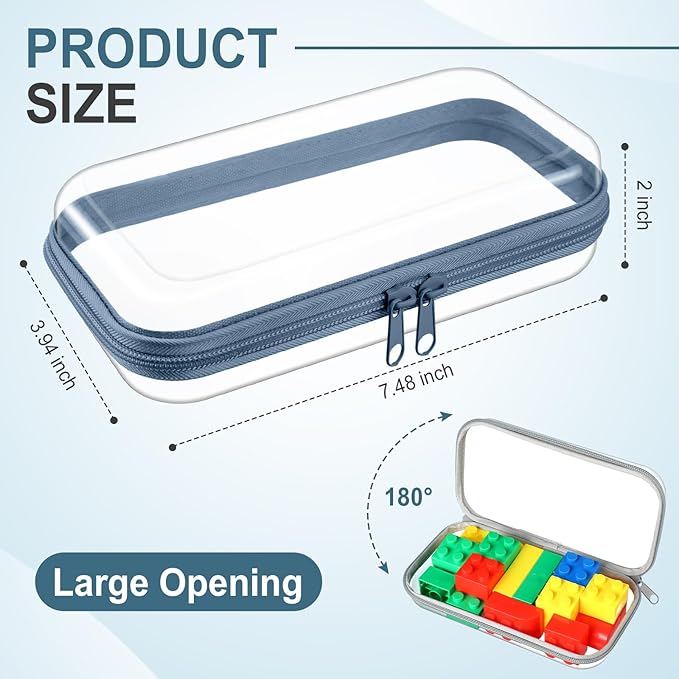 Hoolerry 4 Pcs Hard Clear Zipper Case Transparent Cases for Snacks Makeup Bag Plastic Storage Box Containers for Building Blocks, Puzzles, Cosmetics(Morandi,7.5 x 3.9 x 2 in)