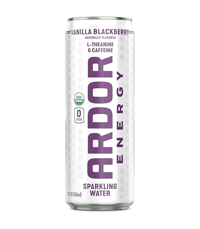 ARDOR ENERGY Sparkling Water with 100mg Natural Caffeine & 200mg L-Theanine from Organic Green Tea for Smooth Energy & Focus | Healthy Energy Drink | No Sugar, Zero Calories, Vegan, Gluten-Free | Vanilla Blackberry (Pack of 12, 12oz cans)