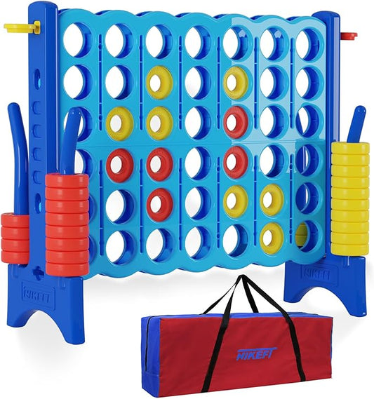Jumbo 4 in a Row Game Set,4FT Giant Game Set with Carry Bag&44 Pieces Rings&Cup Holder,Indoor/Outdoor Yard Game for Adults&Kids-Fun Family&Party Game-Boosts-Brain Power (Sky&Ocean Blue)