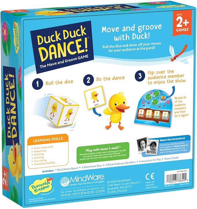 Peaceable Kingdom Games for Parents & Their 2-Year-olds: Duck Duck Dance - Toddler & Preschool Board Game of Moving Your Body & Following Directions