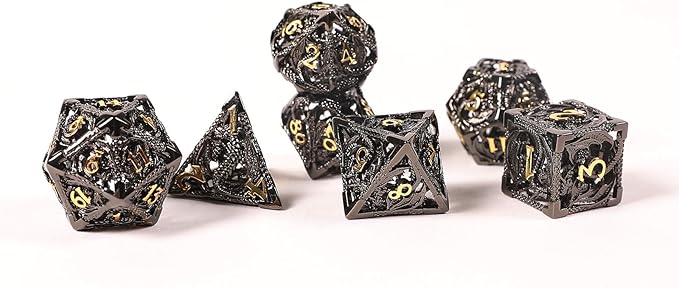 AncientDeer DND Dice Set 7 Pieces D&D Pure Copper Hollow Polyhedral DND Dice W/Gift Box & Dice Bag for DND RPG Explorers Savage World and Table DND Dungeons and Dragons Role Playing