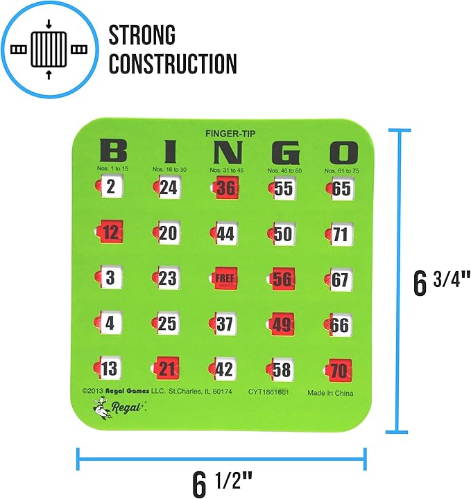 Regal Bingo Bulk Bingo Cards with Sliding Windows - Reusable Large Print Bingo Game Cards for Adults Large Group - 100 Pack, Green