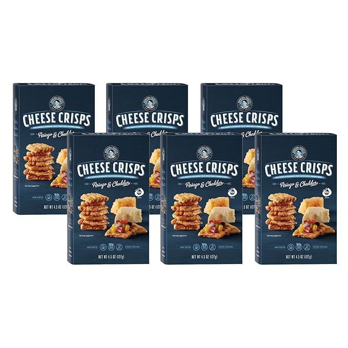 John Wm. Macy - Asiago & Cheddar CheeseCrisps - Hand Crafted, Non GMO, and Nothing Artificial - Made with Real Cheese - 4.5 oz. Cartons - 6 Pack