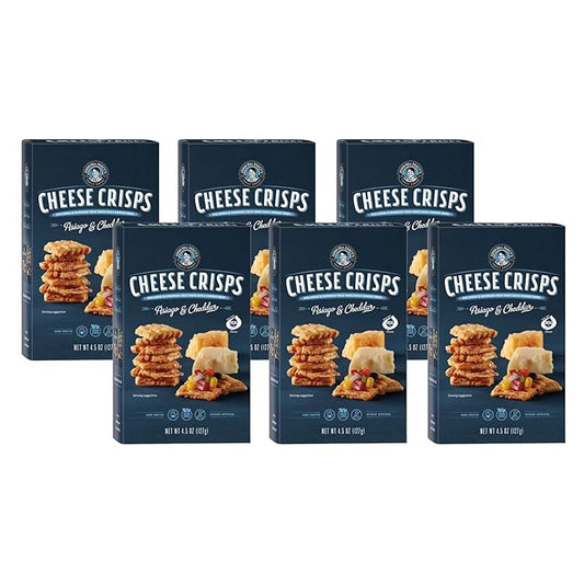 John Wm. Macy - Asiago & Cheddar CheeseCrisps - Hand Crafted, Non GMO, and Nothing Artificial - Made with Real Cheese - 4.5 oz. Cartons - 6 Pack