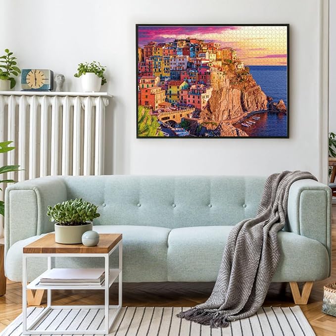 Buffalo Games - Sapphire Select - Cinque Terre Sunset - 1000 Piece Jigsaw Puzzle – Challenging & Fun – Blue Core Puzzle Board – Giftable Display Box - Full Size Poster Included