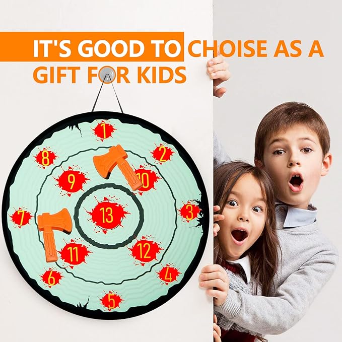 Axe Throwing Toys for Kids Adults, Yard Ax Dart Games for Boys Girls Axe Throwing Set Family Party Camping Carnival Games Indoor Outdoor Play Activity Center, 4 Sticky Axes, 28'' Cloth Board