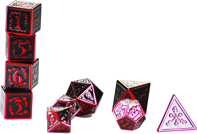 Metal Dice Set Collection for DND and All TRPG Games (Nightwatch, Red 10 Set)