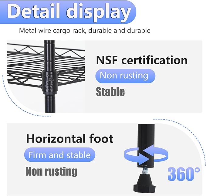 BestOffice Metal Garage Shelving 6 Tiers Garage Storage Shelves Heavy Duty 17”D x 12”W x 64”H Easy Assemble Wire Shelving NSF Certified Storage Shelves with Levling Feet for Home Garage Office, Black