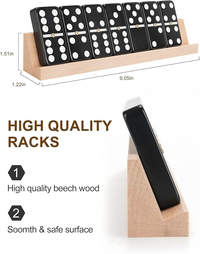 KAILE Double 6 Jumbo Dominoes 28 Tiles Classic Board Games for Kids and Adults with 4 Racks and Bag (Black)