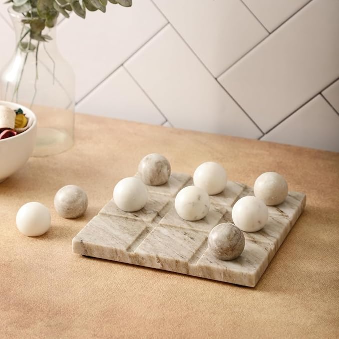 Handmade Marble Tic Tac Toe Board Game with Theme Diwali Gift X O Game Diwali Gift and Gift for Student