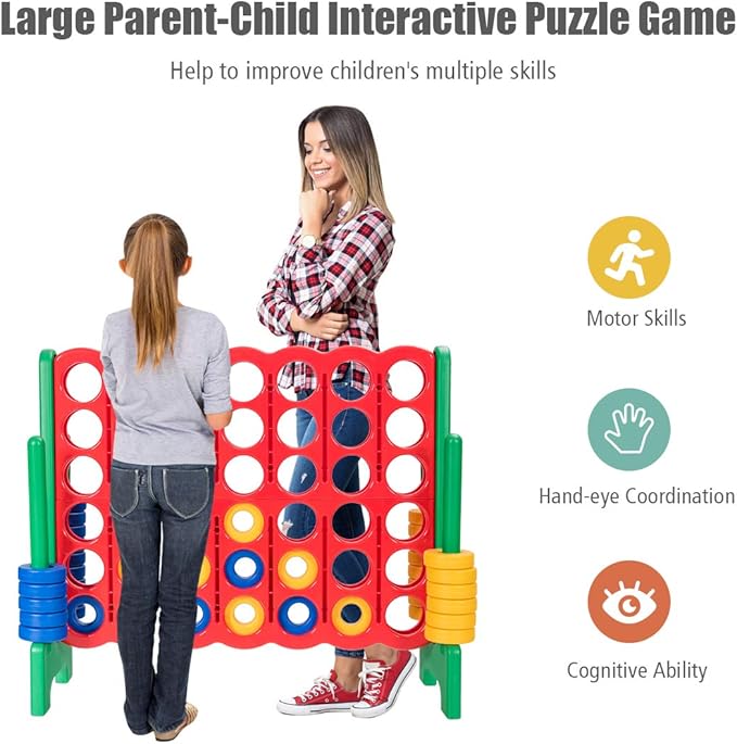 Costzon Giant 4-in-A-Row, Jumbo 4-to-Score Giant Game Set for Kids & Adults, Indoor Outdoor Yard Connect Game, 3.5FT Tall with 42 Jumbo Rings & Quick-Release Slider, Perfect for Family & Party Games