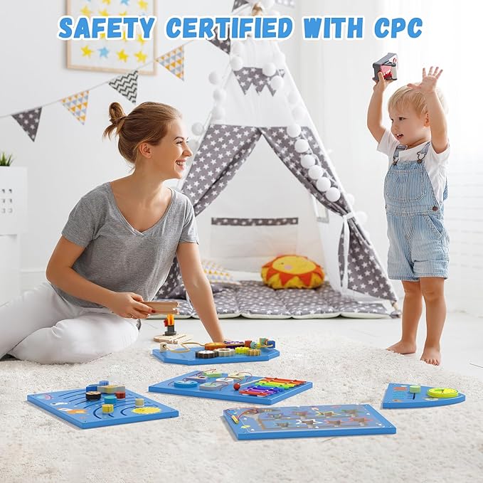 Rocket Sensory Wall Panel - Montessori Toddler Activity Cube, Blue