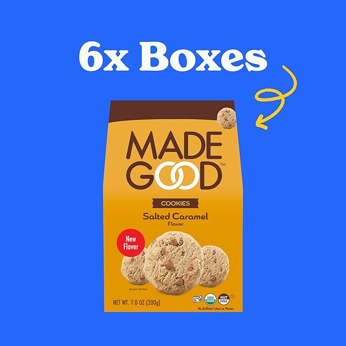 MadeGood Salted Caramel Crunchy Cookies (6 Boxes, 7oz Each) Organic and Gluten Free Snacks