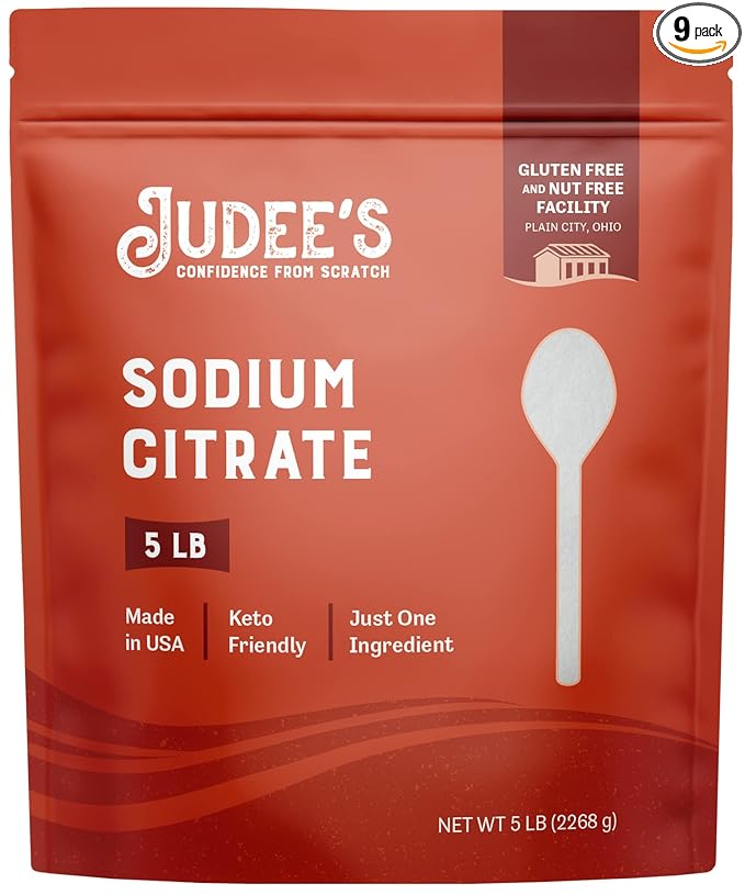 Judee's Gluten Free Bulk Sodium Citrate 45 lb (5lb Pack of 9) - 100% Non-GMO, Keto-Friendly - Gluten-Free & Nut-Free - Food Grade - Great for Molecular Gastronomy Cooking - Emulsifier for Cheese Sauce
