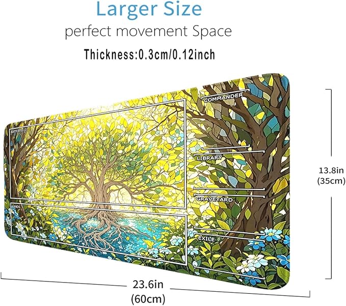 MTG Playmat- Stitched Edges Forest TCG Playmat-Non-Slip Landscape Play Mat Smooth Surface Rubber Base Board Game Mousepad 24x14 inches for Trading Card Game Playing with Storage Bags