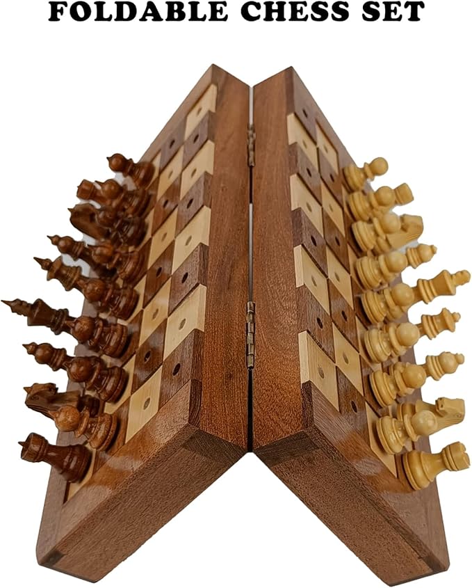 Rosewood Foldable Travel Chess Set for The Blind or Those with Low Vision or Visually Impaired - Large (10 inch)