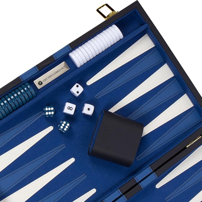 Get The Games Out Top Backgammon Set - Small Travel Size Classic Board Game Case - Best Strategy & Tip Guide (Blue, Small)