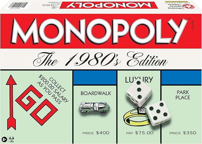 Monopoly The 1980's Edition With Original 1980's Artwork & Components incl. All Classic Tokens, by Winning Moves Games USA, Classic Family Board Game with Classic Tokens, for 2 to 8 Players, Ages 8+