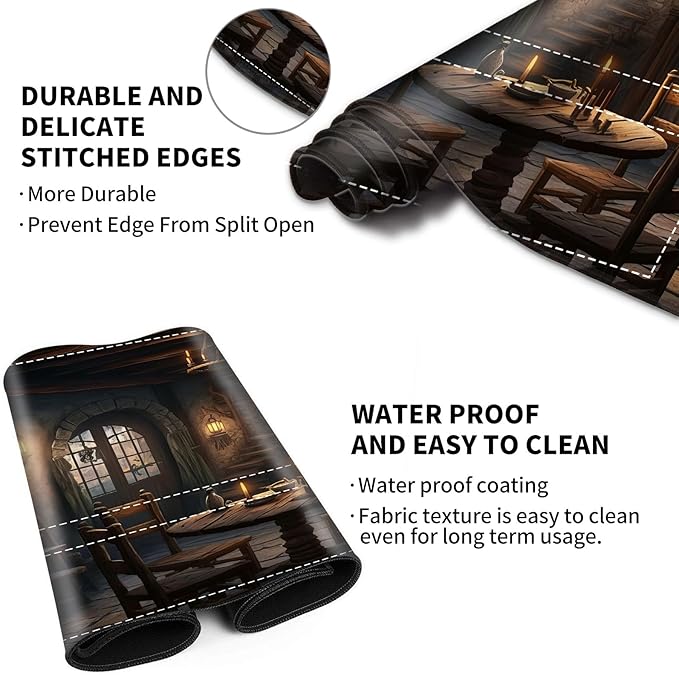 Playmat with Zones for MTG Card Game Playing, 24"x14" Commander Deck Gaming Desk Duel Mat for Beginner, Medieval Tavern