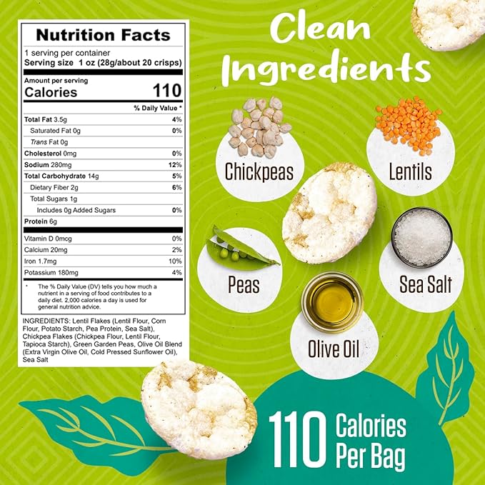 PeaKaPop Veggie Chips – Plant-Based, Healthy Veggie Crisps with Pea, Lentil & Chickpea Protein – Vegan, Gluten-Free, Popped Chips – Snack Size for Kids & Adults – 1 oz Bags (15-Pack) – Sea Salt