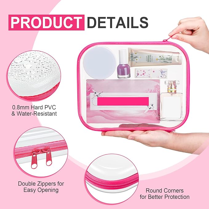 Hoolerry 4 Pcs Hard Clear Zipper Case Transparent Cases for Snacks Makeup Bag Plastic Storage Box Containers for Building Blocks, Puzzles, Cosmetics (Fluorescent,9.8 x 7.9 x 2 in)