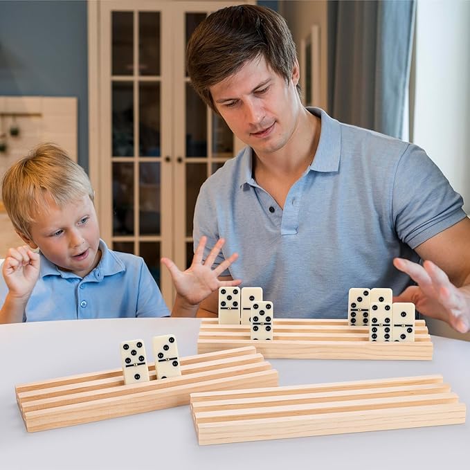 Wooden Domino Holders for Classic Games, Set of 6 Domino Racks for Family Tile Games, Mexican Train Accessories Domino Trays