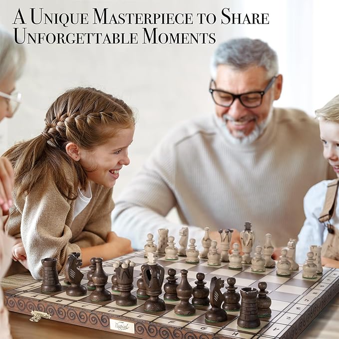 Wegiel Grand Royal Wooden Chess Set for Adults and Kids - 18 Inch Luxury Chess Set, Handcrafted from Premium Beech and Birch Wood - Unique Folding Design with Storage