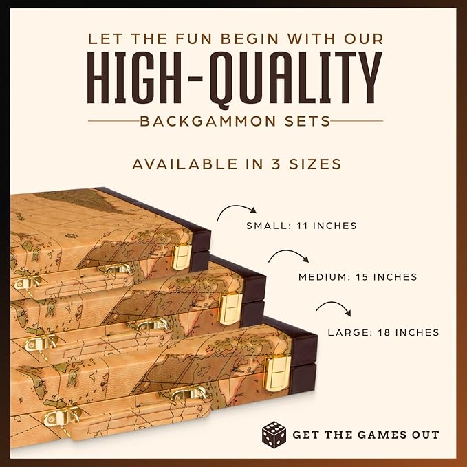 Get The Games Out Top Backgammon Set - Classic Board Game Case - Best Strategy & Tip Guide - Available in Small, Medium and Large Sizes (Map, Large)